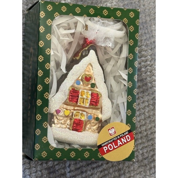 Gingerbread House Glass Christmas Holiday Ornament Made In Poland - Picture 13 of 16